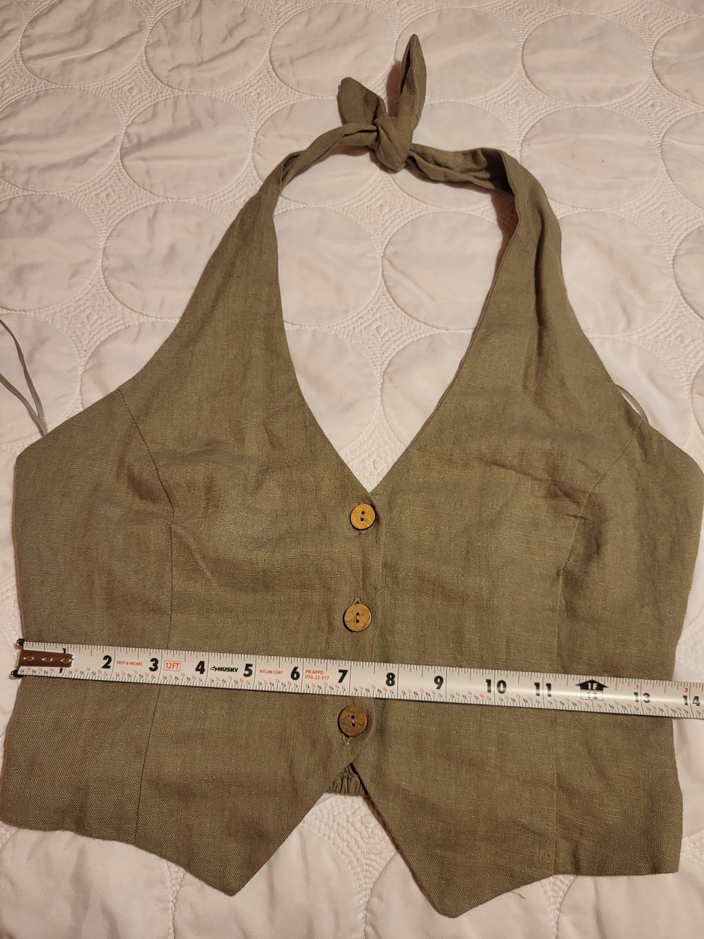 LOVE TREE Olive Halter Button-Front Linen Vest